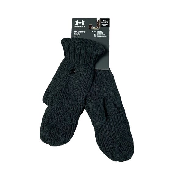 NEW WITH TAGS UNDER ARMOUR UA AROUND TOWN MITTENS WOMENS COLD GEAR L/XL BLACK - Picture 1 of 2